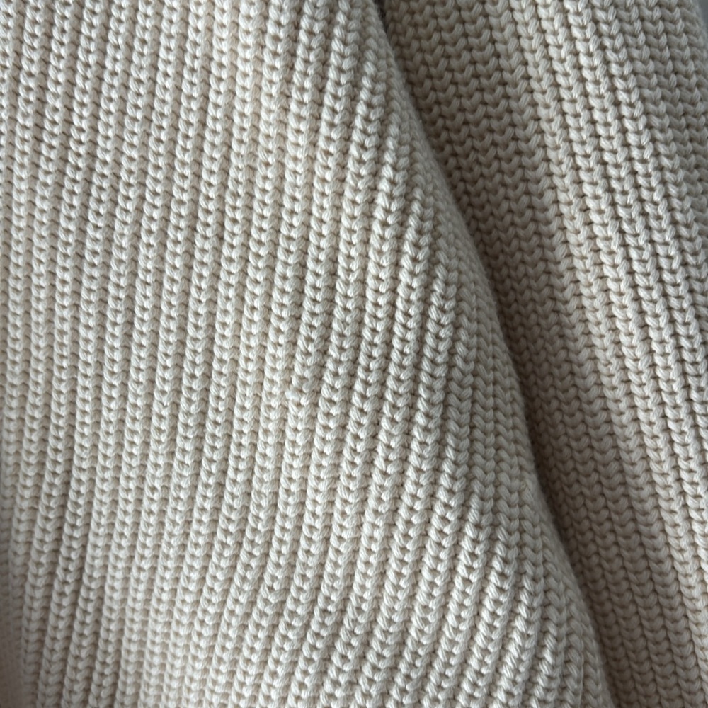 & Other Stories Cream V-Neck Ribbed Collared Cotton Sweater - Picture 3 of 6